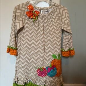 Rare Editions Chevron Dress with Pumpkin Appliqué